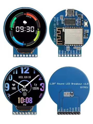 1.28-inch Circular LCD Display ESP8266 Development Board NodeMCU Expansion with GC9A01 Chip 240x240 