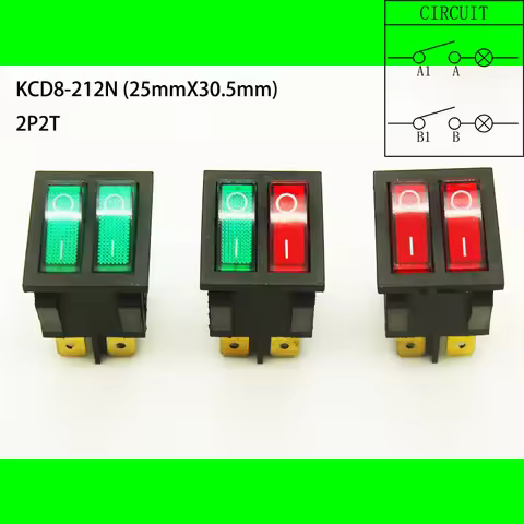 1PC KCD8-6PIN Double Rocker Switch 2ON-2OFF Seesaw Boat Power Switch With 220V Red Green Light 25mm 