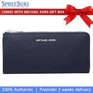 Michael Kors Wallet In Gift Box Jet Set Travenuel Large Saffiano Leather Quarter-Zip Wallet Navy # 3