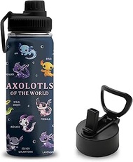 Axolotl Gifts for Girls Boys, 18 oz Stainless Steel Water Bottle with 2 Lids, Insulated Water Bottle