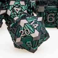 7PCS Metal DND Dice Set with Box, Debris RPG Green D and D Dice for use with D&D Tabletop Games Role