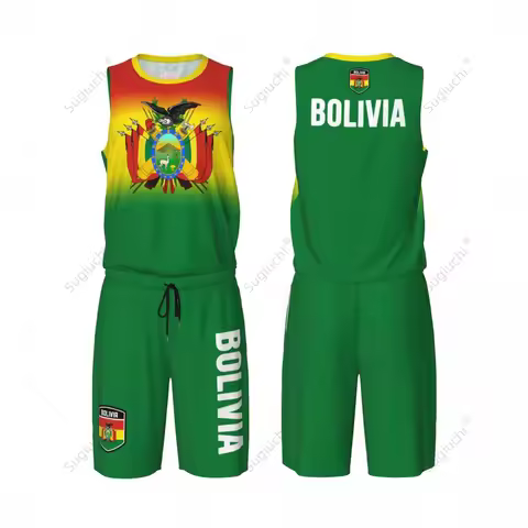 Men Bolivia Flag Basketball Jersey Set Mesh Shirt & Pants Sleeveless Exclusive Team-up Custom Name N