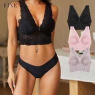 FINETOO Lace Bra With Wide Straps Gathered Underwear For Woman Solid Color And Soft Lingerie