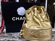 Chanel罕有款香奈兒金色復古vintage索繩水桶袋lv hermes