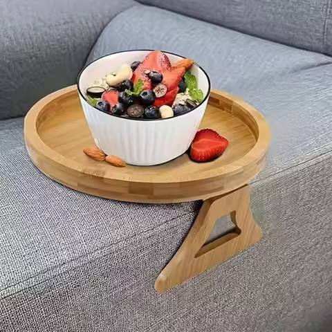 2025 Wooden Sofa Armrest Tray Circular Clip on Breakfast Tray Home Use Foldable Sofa Side Table Snac