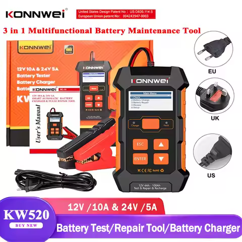 KONNWEI KW520 Automatic Car Truck Battery Tester Charger 12V 10A 24V 5A Lead Ac id AGM Gel Lithium C
