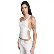 Iamgia Asymmetrical Halter Top Vest - Thick Strap, Silver Square Buckle