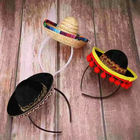 3 Pcs Mini Hat Mexico Sombrero Sombreros Festical Straw Mexican Folk Style Hats