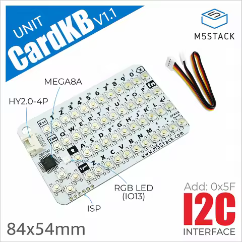 M5Stack Official CardKB v1.1 Mini 50-Key QWERTY Keyboard Unit with ATMega8A MCU, I2C, RGB LED, Progr