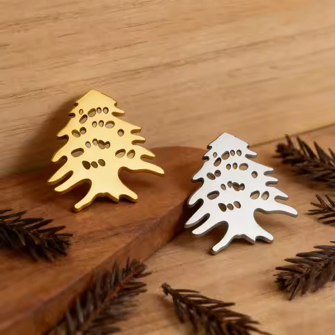 Unift Lebanese Cedar Brooch Golden Cedar Brooch for Women and Men Stainless Steel Lebanon Cedar Pin 