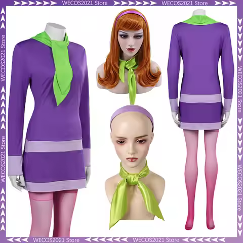 Disguise Daphne Blake Cosplay Clothing Wigs Headband Cartoon Costume Women Role Play Fancy Dress Up 