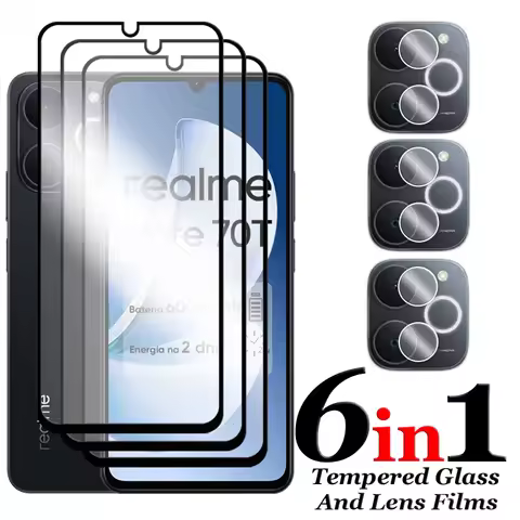 6in1 For Realme Note 70T Glass For Realme Note 70T Tempered Glass 2.5D Full Cover Screen Protector F