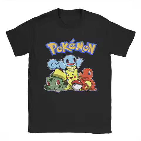 Men Women Print Pokemon Characters Squirtle Pikachu Bulbasaur Tee T Shirt Cotton T-shirts Clothing