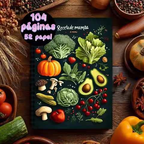 A5 Spanish cookbook,Spiral Binding,Recipe Collection Book (Can Hold Up to 100 Recipes),Vegetables &
