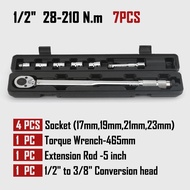 5pcs/7pcs 1/2 28-210Nm High Precision Torque Wrench Adjustable Tire Torque Key Cover Automatic Repai