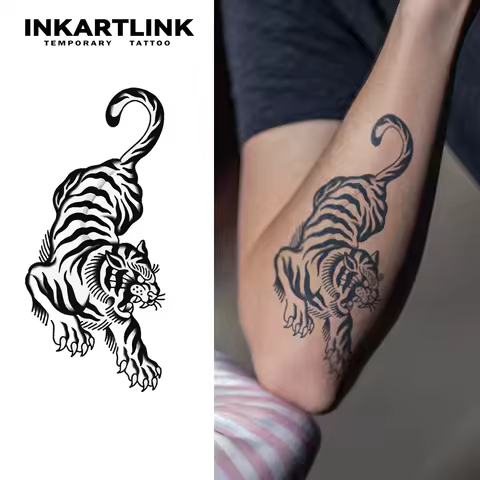 Tiger Temporary Tattoo - 15-Day Waterproof Body Art, 3D Tiger Claw Etching Tech for Asian Festival