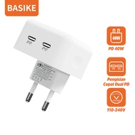 BASIKE Charger Adaptor PD 40W Type C fast charging kepala charger 2 Port Tipe-C Pengisian Cepat Univ