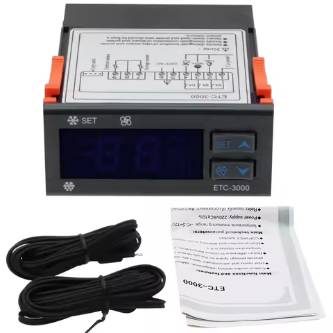 ETC-3000 Mini Temperature Controller Refrigerator Thermostat Regulator Thermoregulator Dual Sensor 2