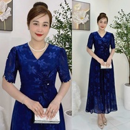 Đầm Tặng Mẹ [Salu Store] Mã DN562 Dáng Đầm Maxi Cổ Chữ V Đắp Chéo Chất Thun Lưới Hàn Có Lót Mềm Mịn 