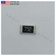 10PCS Taiwan-Grade 7.5k ±5%, 1206 SMD Resistor (752)