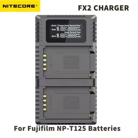 NITECORE FX2 PRO Dual Slot USB QC Charger For Fujifilm GFX50S GFX50R Compatible with NP-T125 Camera 