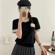 3 Color Korean Short Sleeve T-shirt Women Lace Edge Casual Top Tee