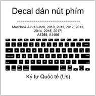 Key button sticker set for MacBook Air (13-inch, 2010, 2011, 2012, 2013, 2014, 2015, 2017) A1369, A1
