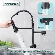 BAOKEMO Wall Mounted spring faucet pull out dual function spray sink kitchen single cold faucet
