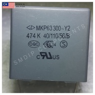 MKP63 0.47uF 300V, Y2 AC Film Capacitor, 29(H) x 15(D) x 27mm (Lead Spacing) (474K)