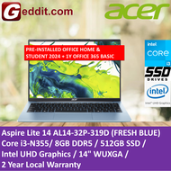 ACER ASPIRE LITE 14 AL14-32P-370U /  AL14-32P-319D LAPTOP (I3-N3558GB512GB SSD14"WUXGAUHD GRAPHICSWI