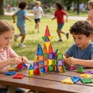 56 PCS 3.75cm Clear Magnetic Tiles Set STEM Educational 3D Building Blocks Construction Toys Kids Po