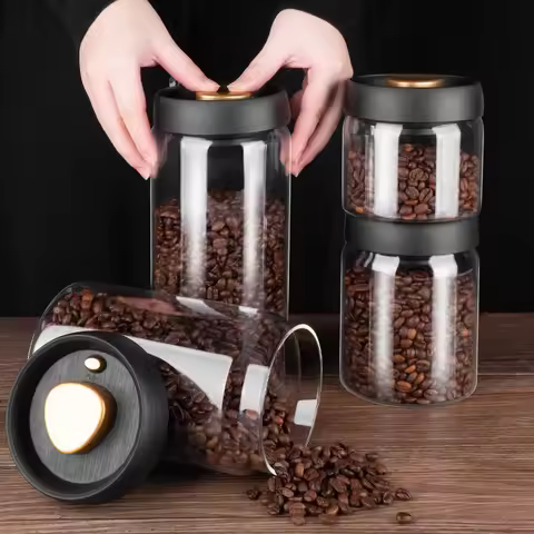Transparent Glass Food Storage Jars Coffee Beans Vacuum Sealed Tank Household Moisture-proof Air Ext