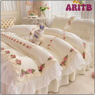 ARITB INS ผ้านวมสำหรับเด็กผู้หญิง,ชุดเครื่องนอนชายเตียงแบบลูกไม้ปักลายสไตล์เกาหลีตกแต่งสีทึบปลอกหมอนบ้าน LIVBP