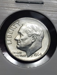 (美國精鑄銀幣) 1964 美國羅斯福總統one dime銀幣 一枚