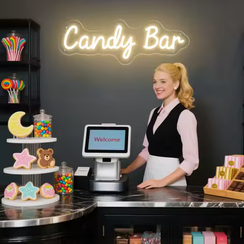 Candy Bar Neon Sign Candy Shop Led Wall Home Room Art Decor Neon Lights Signs Dessert Shop Decoratio