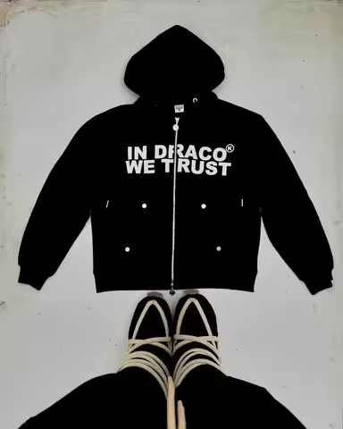 IN DRACO WE TRUST Letter Print Zip Up Hoodie Y2K Retro Hooded Men Women Sweatshirts High Street Hip 
