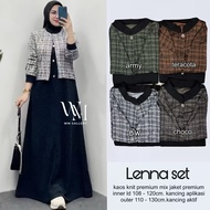 Lenna Set PremiumWanita – Stylish Knit Dress & Checked Jacket Set (Army, Terracotta, BW, Choco) | Mo