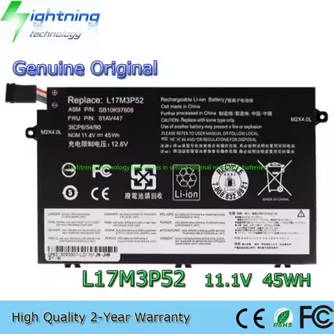 2025 Year Genuine Original L17M3P52 11.1V 45Wh Notebook Battery for Lenovo ThinkPad E480 E490 E585 E