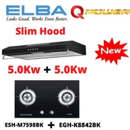 (COMbO)Elba Built-In Glass Hob Burners (5kW) ELBA EGH-K8842G(BK) / 8842+COOKER HOOD ESH-M7598BK