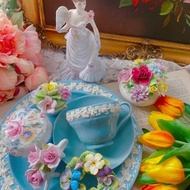Wedgwood 英國骨瓷1940 年queen's ware 葡萄藤浮雕古董杯花茶杯