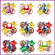 5PCS/set Super Mario Luigi Princess Peach Theme foil balloons birthday party decoration space layout supplies
