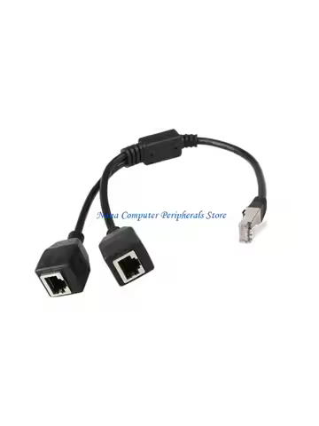 F68C RJ45 1 Male to 2 Female Socket Port LAN Ethernet Splitter Adapter Cable 0.25m for Computer Rout