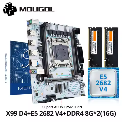 MOUGOL X99 Gaming Motherboard Set with Intel Xeon E5 2682 V4 & DDR4 16G(2*8G) 2133MHz Dual Channel R