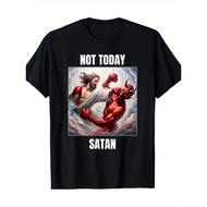 Men's Jesus vs Satan Boxing match T-Shirt - NOT TODAY SATAN Graphic Tee, Heavyweight 180gsm Cotton R