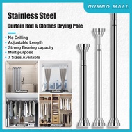 Adjustable Window Curtain Rod Stainless Steel Shower Extendable Drying Rack Cloth Rail Telescopic Pole Batang Langsir