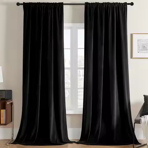 Black Velvet Curtains 84 inch Length 1 Panels, Luxury Blackout Rod Pocket Curtains, Super Soft Room 