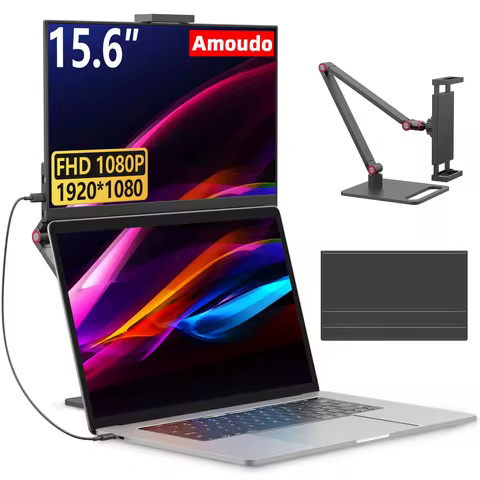 Amoudo 15.6 Inch 1920x1080P Portable Monitor with Desk Stand USB Type-C Mini HDMI Second Screen for 