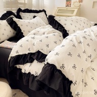 4 in 1 Bedsheet set Duvet Cover with Frills Fitted Sheet Pillowcase Super Single /Queen/ King size D