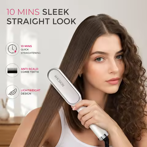 KSKIN 2 In 1 Hair Straightener Brush Multifunctional Professional Hair Straightening Comb Anti-Scald