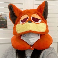 Cute Cartoon Nick Fox U-Shape Pillow Hooded Portable Travel Car Neck Pillow Sleeping Superman Couple